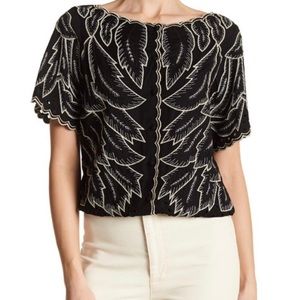 Alice and Olivia Embroidered Scalloped Trim Top